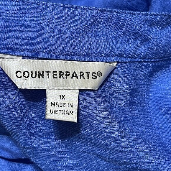 New Counterparts Tunic Top Size 1X Solid Blue V-Neck Blouse - Picture 4 of 7